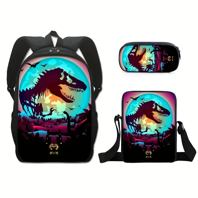 3ks/set dinosaurus Print Student School Bag Cartoon Batoh s ceruzkou Small Satchel School Batoh pre študentov vysokých škôl