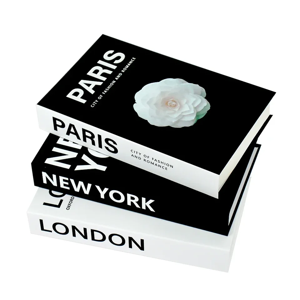 3ks/set Fake Books Set pre dekoráciu konferenčný stolík Moderná domáca dekorácia luxusná fauxová kniha Set Londýn New York Paris