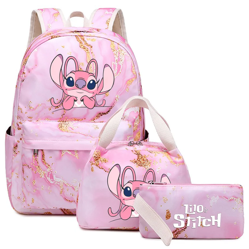 3ks/set Lilo Stitch Backpack Girl Kids Pen Pen Lunch Bags Bookbag Ženy Teenagery Schoolbagy Travel laptop batoh súprav
