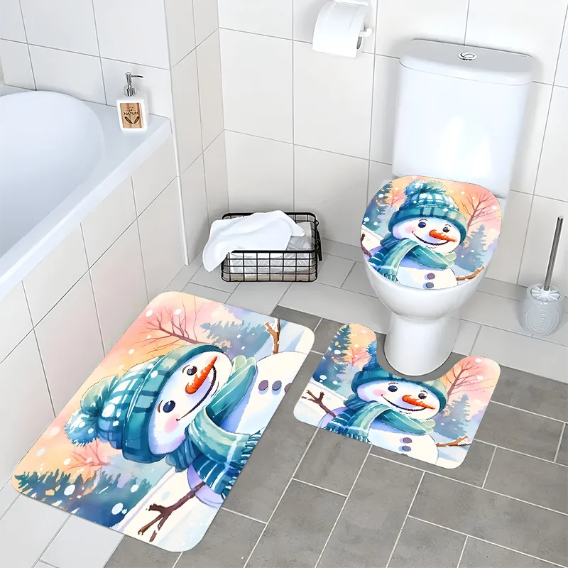 3ks/set modrý snehuliak, ktorý nie je skĺznutý mäkký kúpeľňový rohož W toalety Koberec podlahová podlaha kúpeľňa absorbuje vodu, je možné umyť