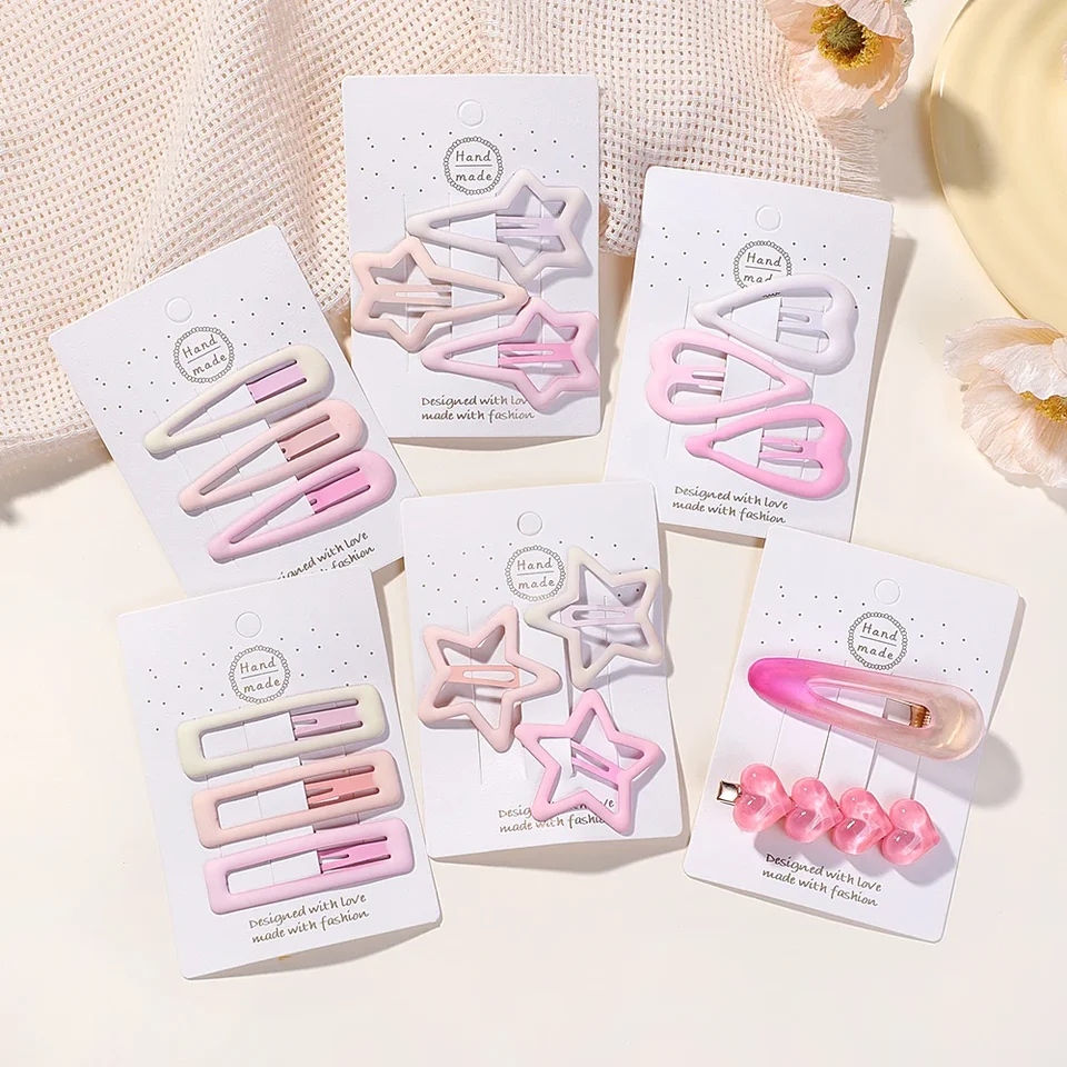 3ks/set New Girls Geometric Stars Ornament Ružové vlasové klipy pre ženy deti Sladké módne káva farba vlasov na vlasy