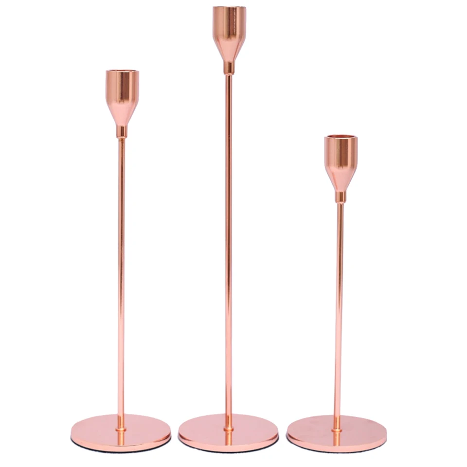 3ks/set Rose Gold Držiteľ sviečok, retro železná sviečka pre sviečky LED a stĺp, darček na svadbu, párty, stravovanie, domov