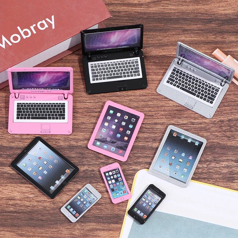 3ks/set Simulation Mini laptop počítač tablet mobilný telefón Miniatúra 1:12 zliatiny remeselníkov Dollhouse dekorácie DIY Príslušenstvo
