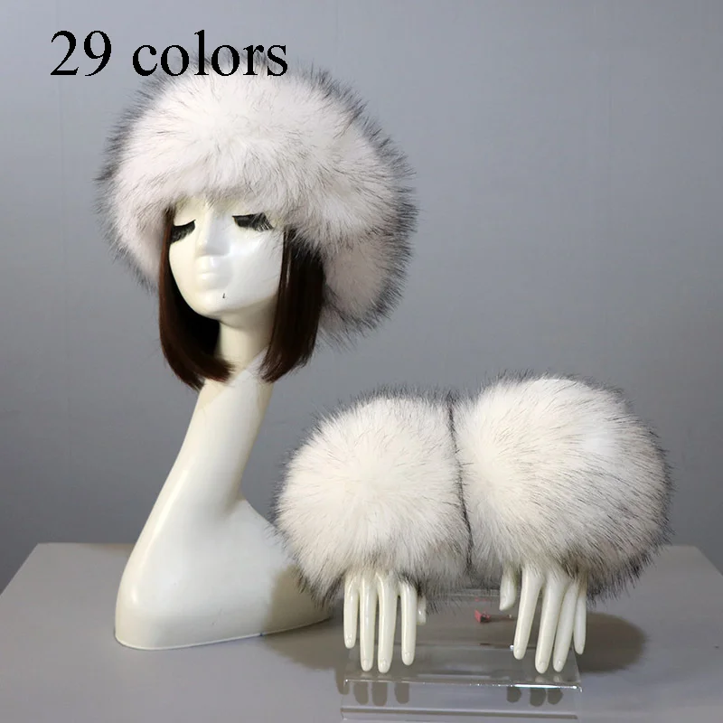 3KS/SET Ženy Zimné faux líšky Fox čelenky klobúky Cuffs Fashtth Worth