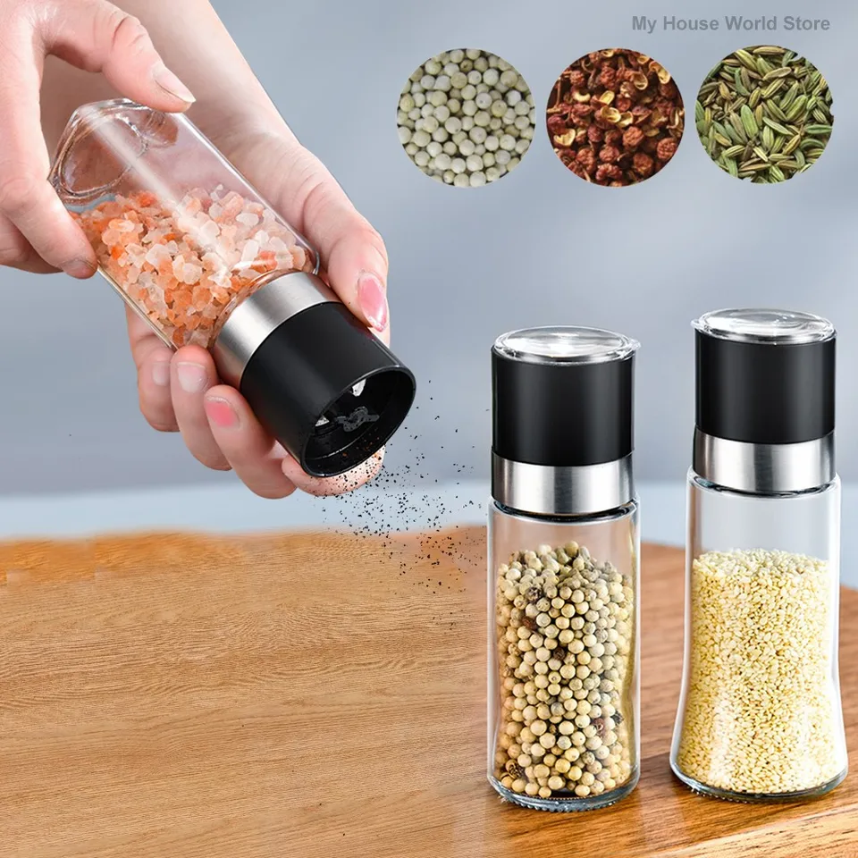 3ks sklenené korenie nádoba Pepper Grind Glass Glass Fľaša morská soľ korenie mlyn manuálne korenie mlynčeka mlyn pre domácnosť kuchynské gadgety