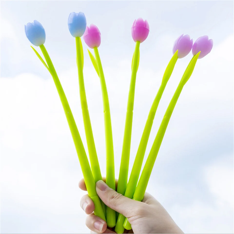 3KS Svetlo zafarbené tulipánové silikónové gélové pero malé čerstvé a roztomilé písanie študentov podpis Pen Office Supplies