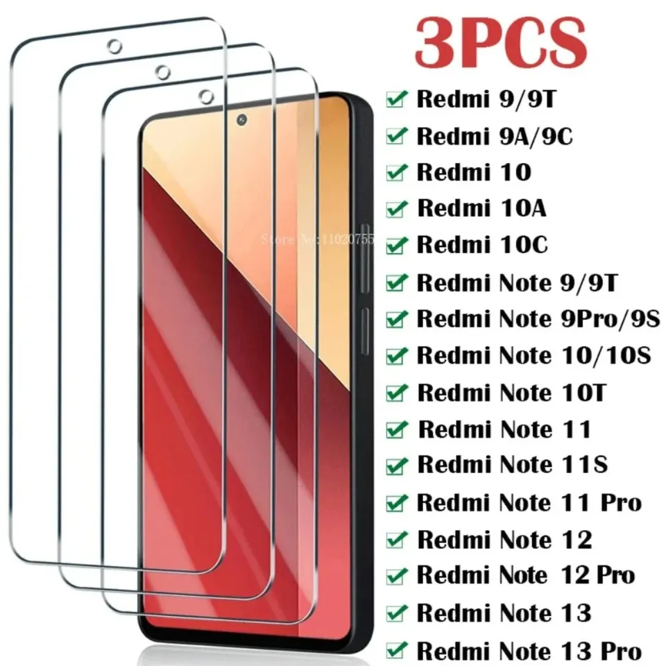 3ks temperované sklo pre Xiaomi Redmi Poznámka 13 12 11 10 9 Pro 9S 10S 11S Chránič obrazovky pre redmi 9a 9c 9t 10a 10c 12c 13c sklo sklo