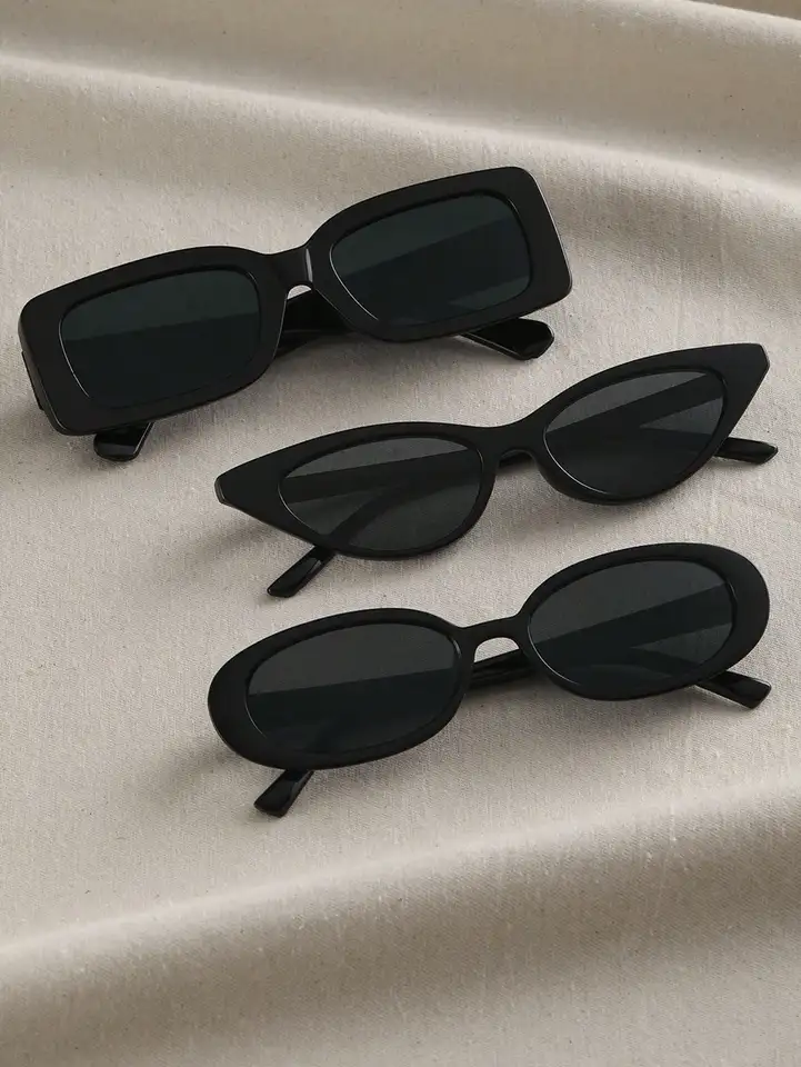3ks Unisex Cat Eye & Round & Square Plastový rám módne slnečné okuliare pre vonkajšiu cestovnú turistiku
