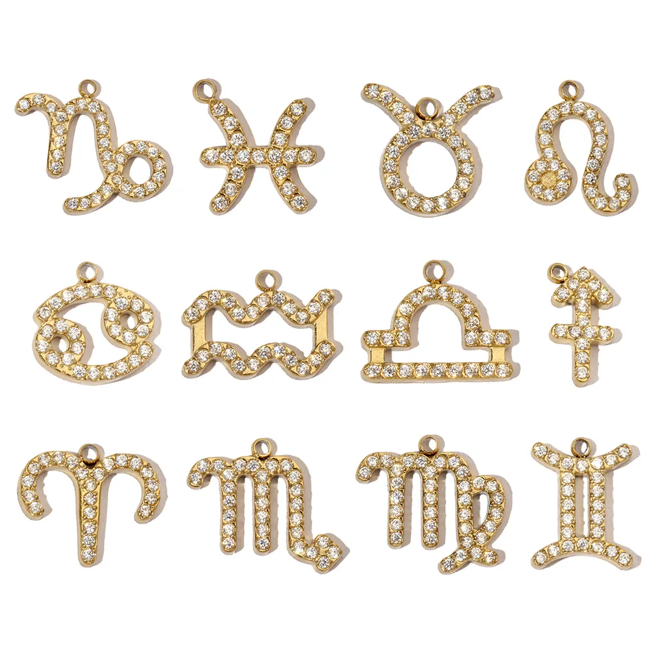 3ks/veľa kubického zirkónu Zodiak znak z nehrdzavejúcej ocele DIY kúzla Ženy Horoskop Náušnice Náušnice Náušnice Výroba šperkov