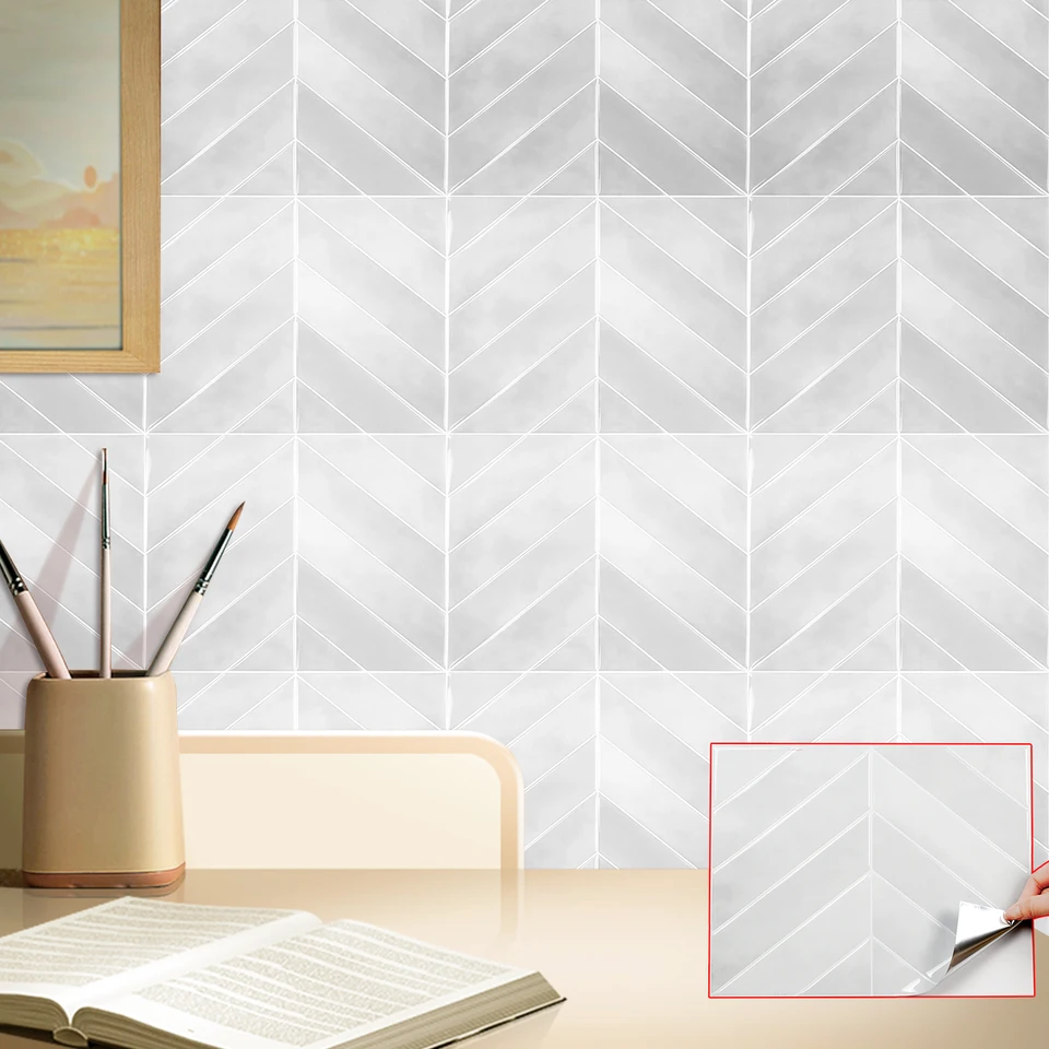 3ks vodotesné textúrované vinyl DIY tapety Self Adhesive Backsplash Tile Sticker V Shap Stick na dlaždiciach pre domácu dekoráciu