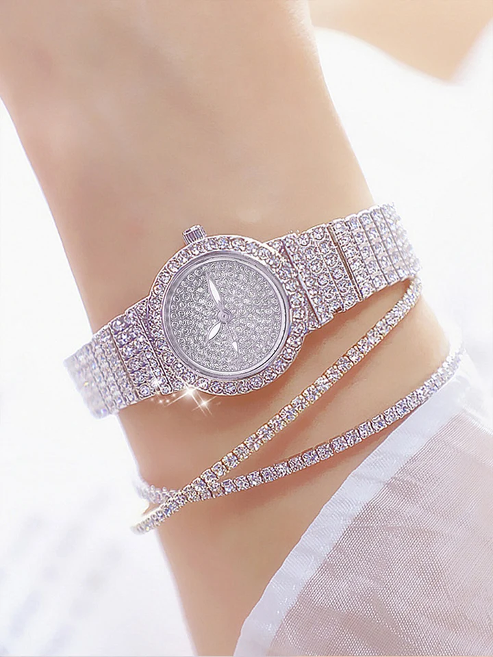 3KS Všetky diamantové módne diamantové vykladané dámske hodinky Quartz Watch Style Style Watch s náramkami