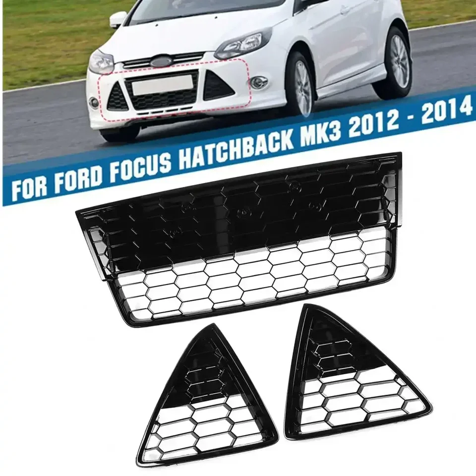 3KS Zetec S Style Car Front Bumper Lower Racing Grills Honeycomb Mesh pre Ford Focus for Estate MK3 2012 2013 2014 Body Kit