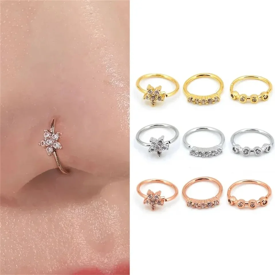 3ks zirkónové nosné krúžky nosné nosné prstene, nastaviteľný kvetinový obručový prsteň Tragus uší chrupavka náušnice Hypoalergénny nos piercing šperky