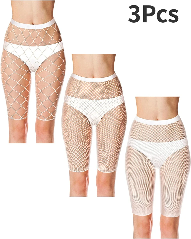 3ks Ženy Fishnet Shorts Pantyhose Fishnet Cyklrát krátke pásové pančucháče Vidieť cez elastické priedušné šortky siete pre dámy