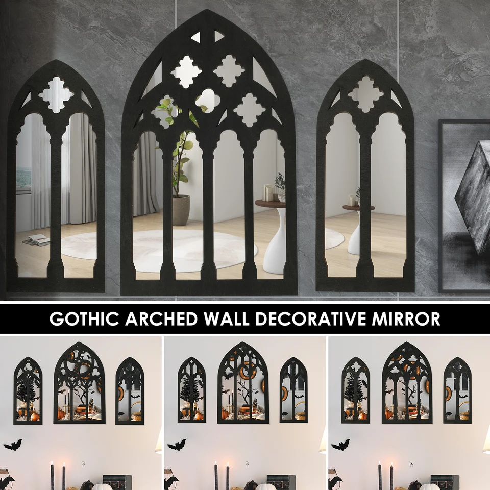 3ksové klenuté okenné nástenné zrkadlo Sada Gotické nástenné zrkadlo Decor Decor Cathedral Arched Zrkadlo dekorácie Self-útulné klenuté nástenné zrkadlo pre