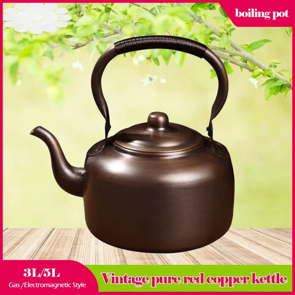 3L Vintage medený hrniec Červené medené varné kanvica Domáca čajová kanvica pre plyn/individuálny kuchár čajový infuser Healt Tea Pot