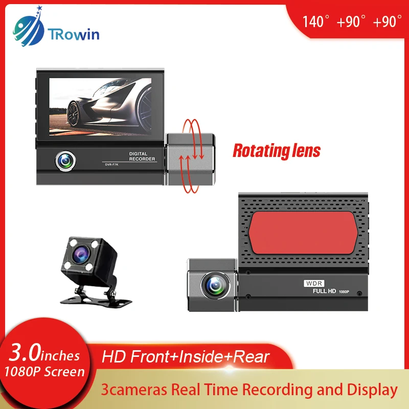 3LENS 3inch CAR DVR WIFI FHD 1080P 360 ° Rotatovateľná predná časť Video VIDIOODER VIDEA VIDIOODER