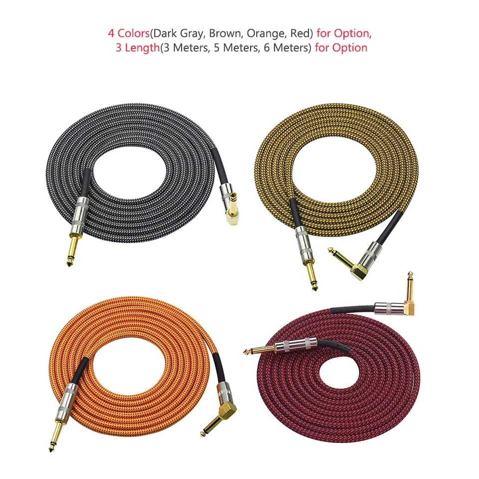 3M/5m/6m Audio gitarový kábel 1/4 palca Zlaté zátky TS pre Elektrický vyrovnávací zosilňovač pre elektrickú gitaru zosilňovač