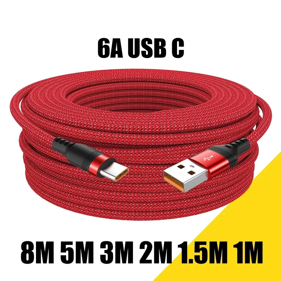 3M 5M USB C Super rýchle nabíjacie kábel pre kábel Huawei 8m 2M 1M 6A USB TYP-C KABUM PRE SAMSUNG XIAOMI OPPO ONEPLUS VR CAMOAN