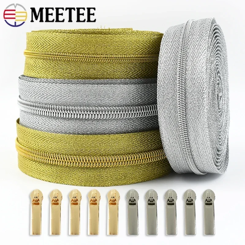 3MATRE SETETE 3# 5# ZLATÉ STRIEBNÉ NYLON NYLON Zipper zips posúvače zips pre šijacie vrecká dekorácie oblečenia Zips