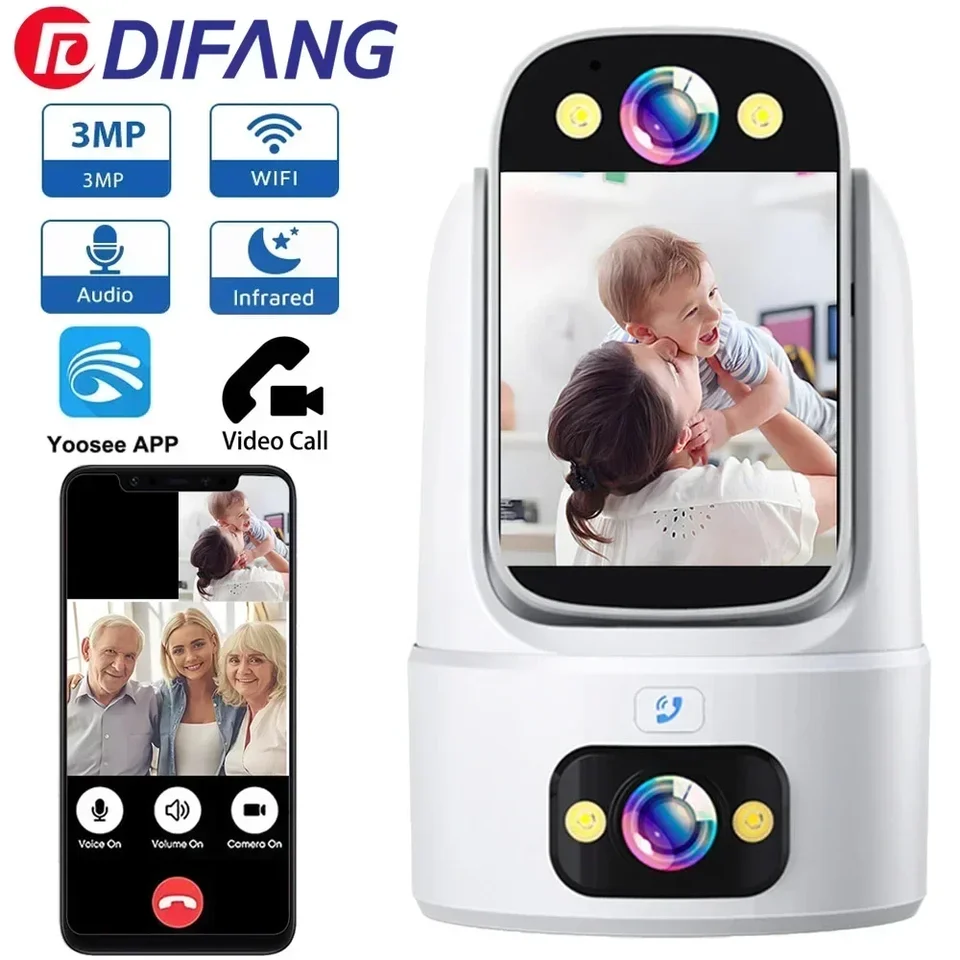3MP HD WiFi Sledovacia kamera Smart Home Obojsmerné hlasové videohovory Monitorovanie AI Color Night Vision Wireless Security IP CCTV