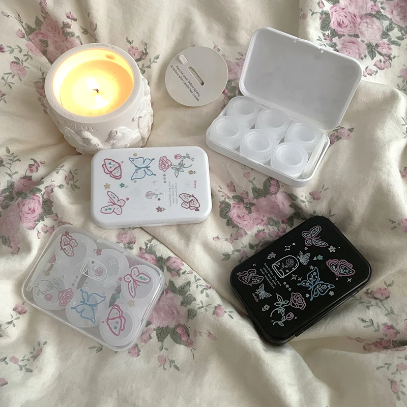 3Pair Sweet Butterfly Kontaktné šošovky Care Care Box Prenosný kontaktný šošovkový úložný puzdro Dievča