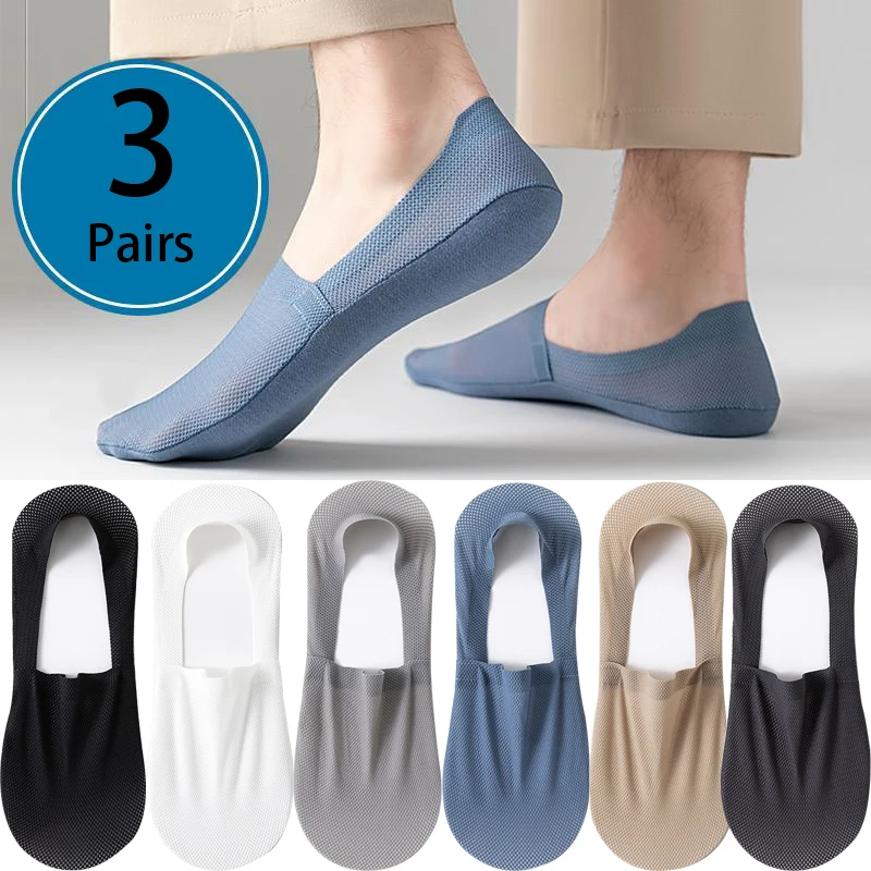 3Pairs Men Boat ponožky Fashion letné tenké neviditeľné ponožky priedušné mäkké príležitostné Sox Vysoko kvalitné elastické sieťoviny Sokken Meias ponožky