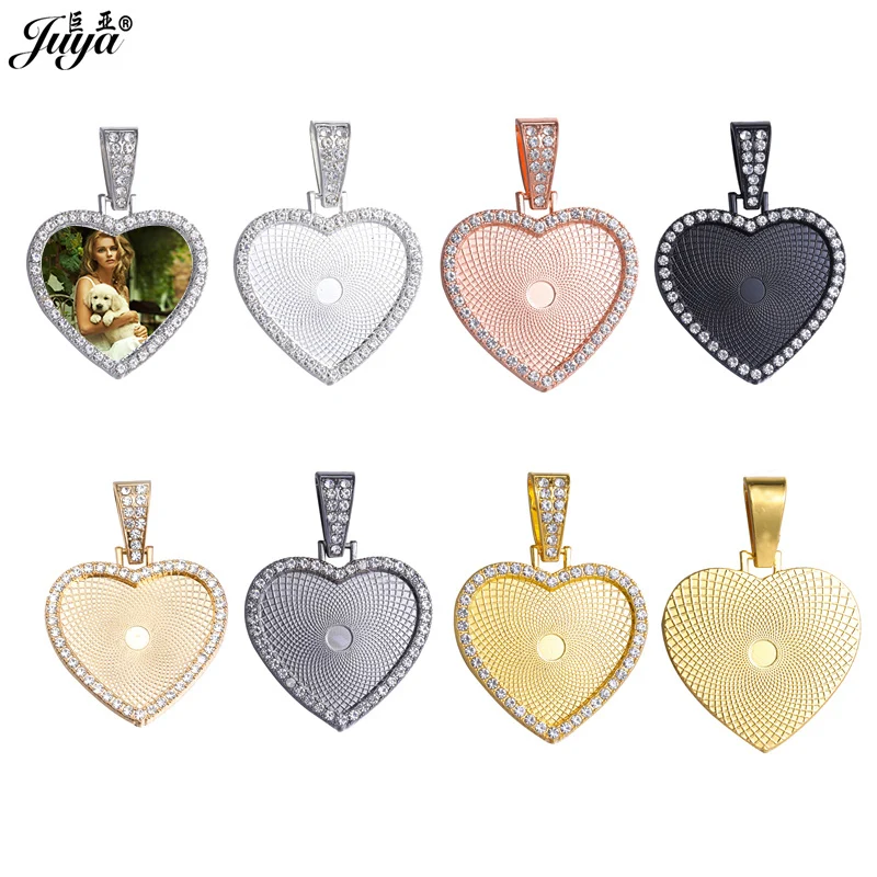 3PC Heart Cabochon Pendant Base 25/30 mm zirkónové prázdne nastavenia podnosy pre náhrdelníky
