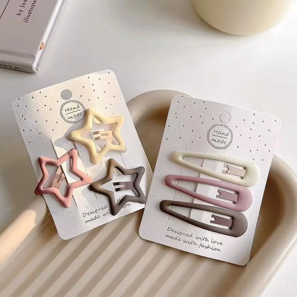 3PC/Set Cute Metal Star Love BB Clip Square Water Drop Y2K Barrettes Geometrické vlasové doplnky Deti
