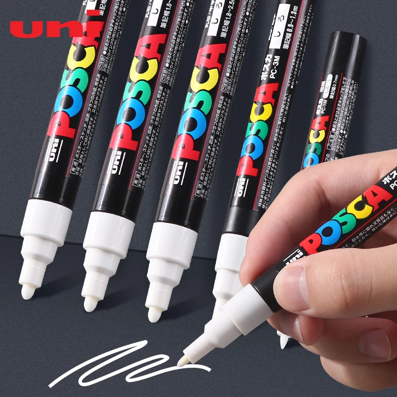 3pc uni biely rotulador permanente, posca akrylový PC 1M 3M 5 m čierne paiting graffiti rotuladores pre sklenenú keramickú koženú tkaninu