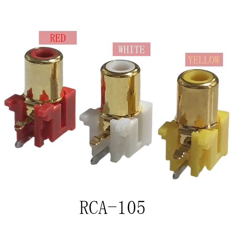 3pcs 90degree RCA ženský stereofónny audio jack zlatý Av Audio vstupný konektor Socket One Otter RCA-105