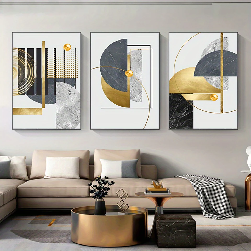3pcs Abstrakt zlatého geometrického umeleckého vzoru plátno maľby