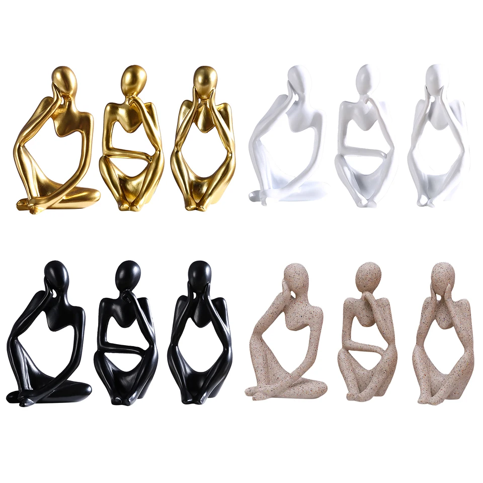 3pcs Abstraktné postavy Sochy stolové ozdoby Resin Miniatúrne figúrky vianočné darčeky Domáce dekorácie pre kancelársku štúdiu Police
