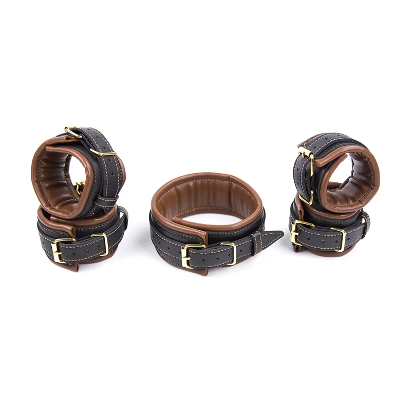 3pcs BDSM Bondage Set Sex Slave Collar BDSM Kožené putá Sexy členkové manžety sexuálne otroctvo Pár Sex Hračky pre ženy