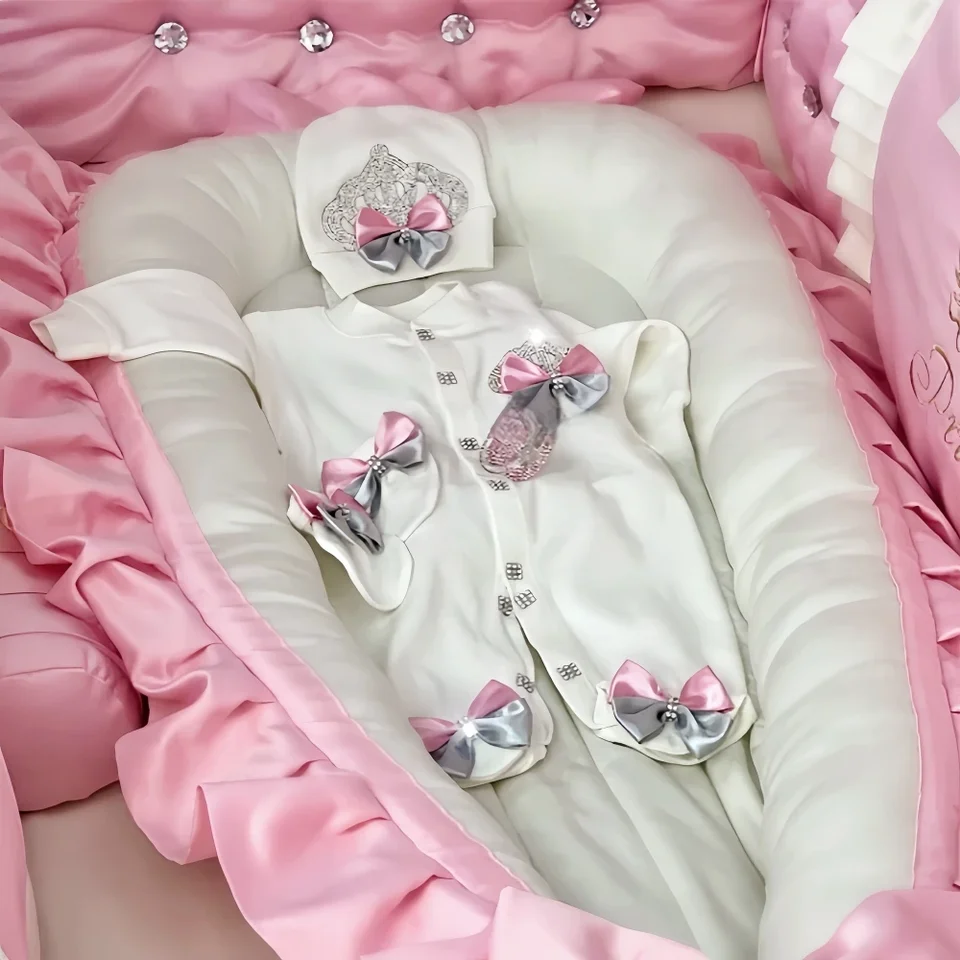3pcs Crown Dievčatko Nemocnica Exit Novonarodené dieťa Bling Outfits Parajam Layette Swaddle Set Personalizované meno Romper a Bonnet