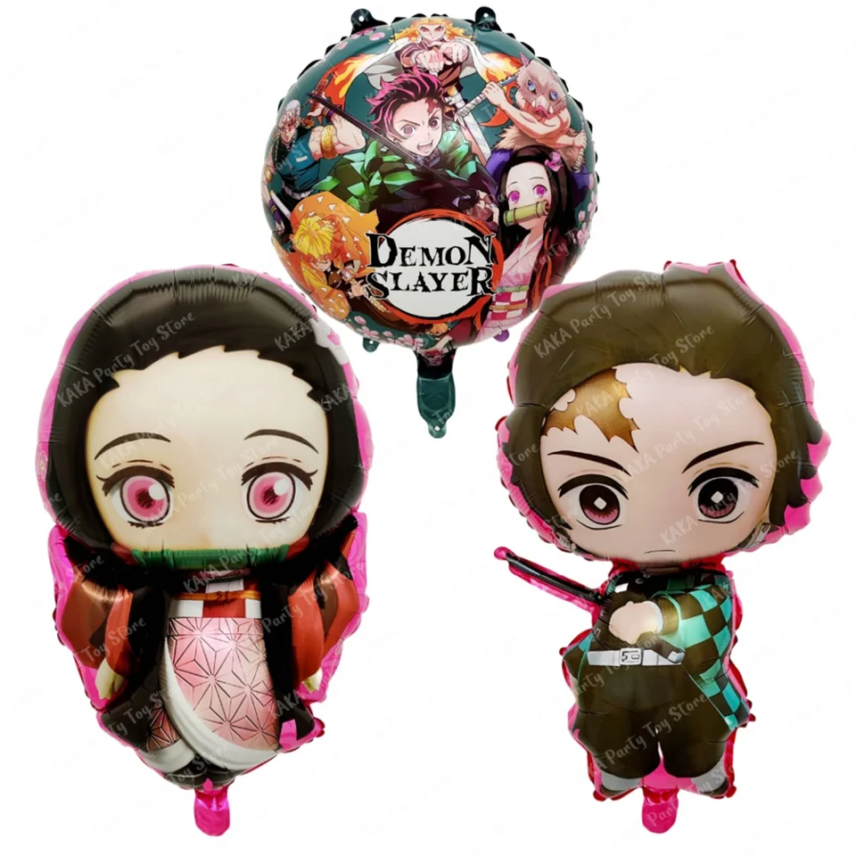 3pcs Demon Slayer Balóny karikatúra Kamado Tanjirou Nezuko fóliová fólia Ballon Decorácie Dodávky Detská oslava darčeková hračka