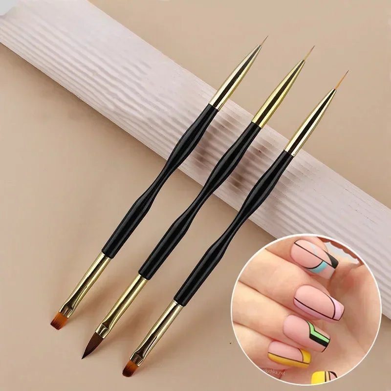3pcs francúzsky pruh na nechty na nechty vložka Tipy kefy Ultra tenká čiara kreslenie pera Dual End UV gél maľba kefy manikúra nechtový náradie