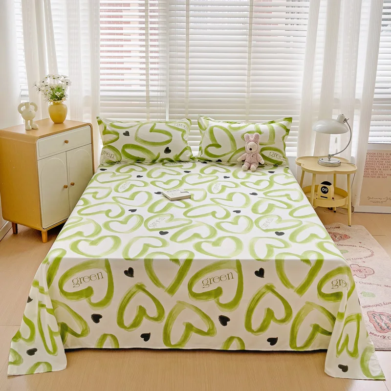 3pcs Green Love Heart Tlatená posteľná sada, Boys Girls Spálňa módny list dizajn postele, posteľná súprava priateľská k pokožke Queen