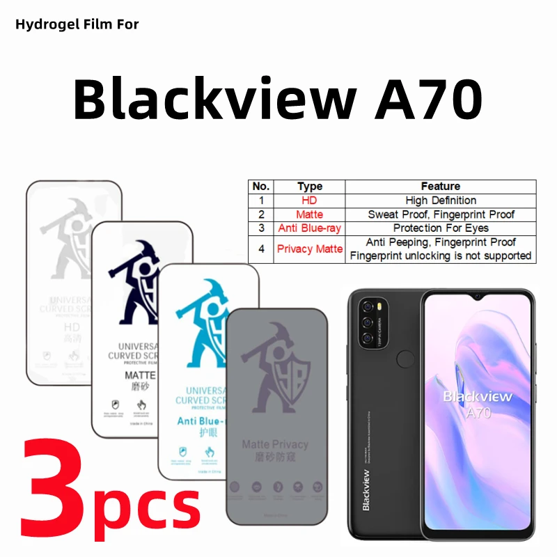 3pcs HD Hydrogel Film for Blackview A70 Matte Screen Chránič pre BlackView A70 Pro Eye Care Anti Spy Matte Matte Film