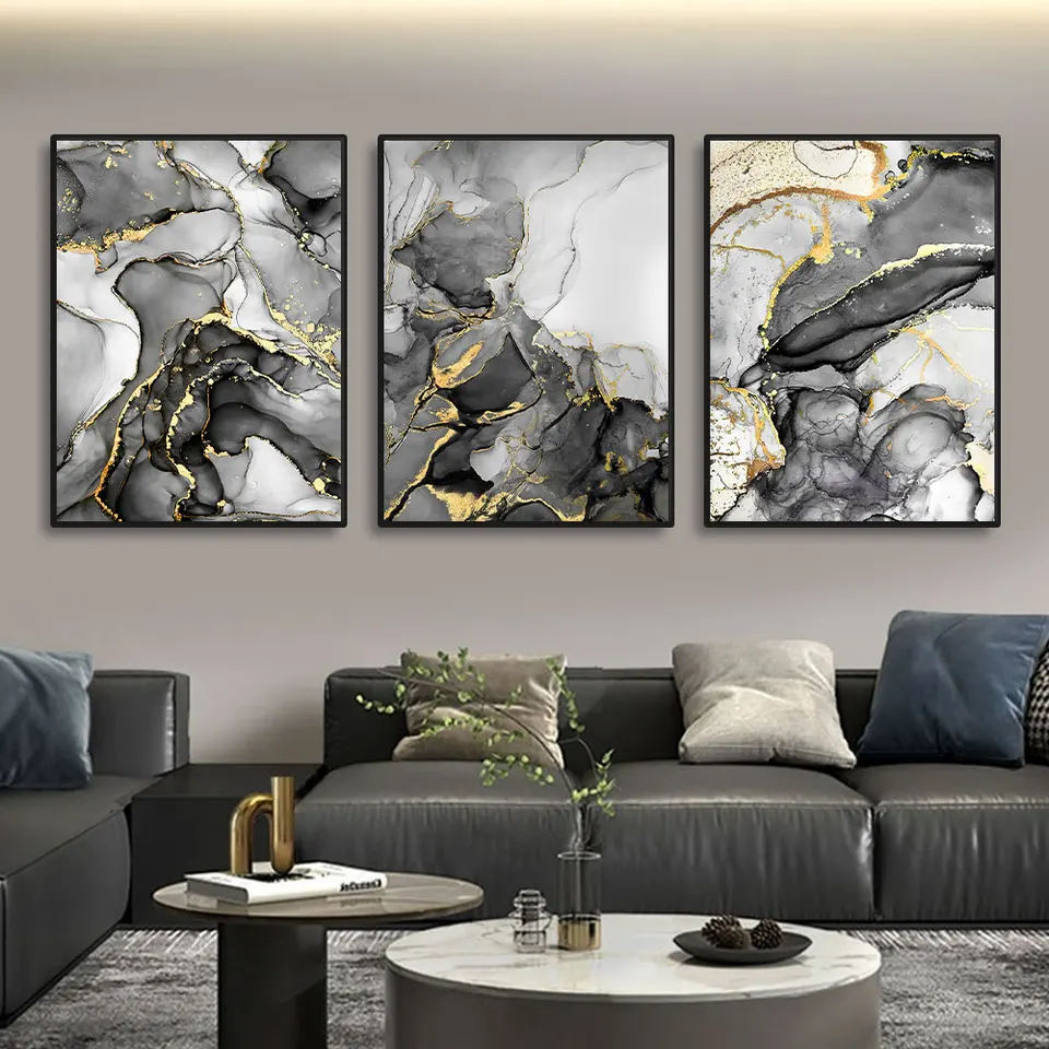 3pcs plátno umenia maľba domov dekorácia nástenné umenie Abstrakt mramorovej scenérie Obrázok Zlatý luxusný výzdoba plagátov výtlačky pre obývaciu izbu
