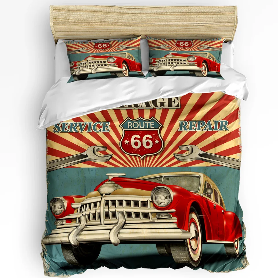 3pcs posteľná sada klasických automobilov vintage plagát Home Textil Duvet kryt vankúš vankúš chlapec Kid Teen Girl Bedding Covers Set
