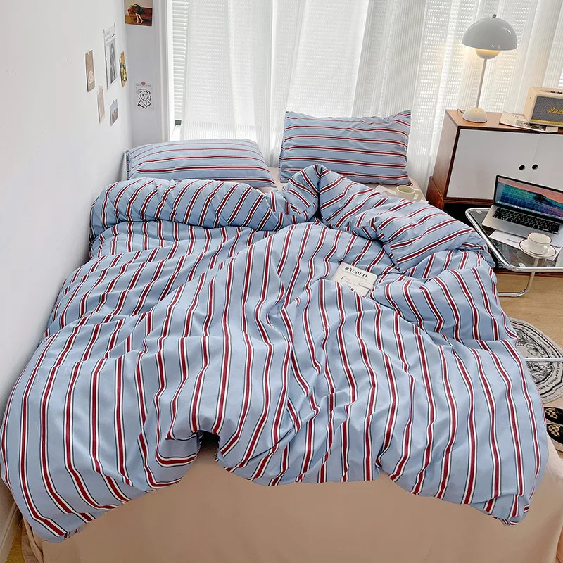 3pcs posteľná súprava Nordic Farebná pruhovaná tlačiareň Petre Cover and Sheet Dospelá single Queen Quenter Sety 200x230cm
