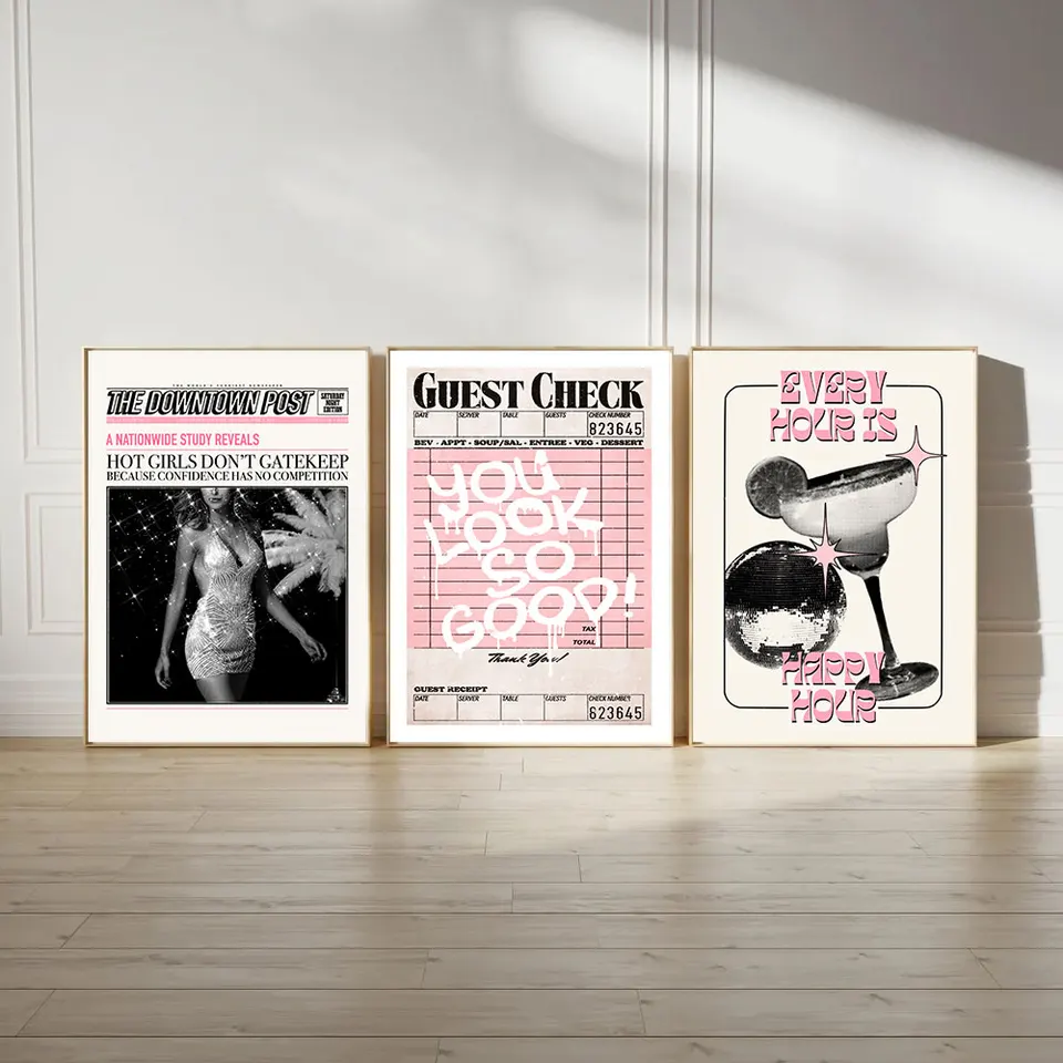 3pcs preppy retro estetické y2k plagát Funky Hosť Check Disco Ball Trendy maľba plátno tlačový bar Wart Wall Art Decor Pictu