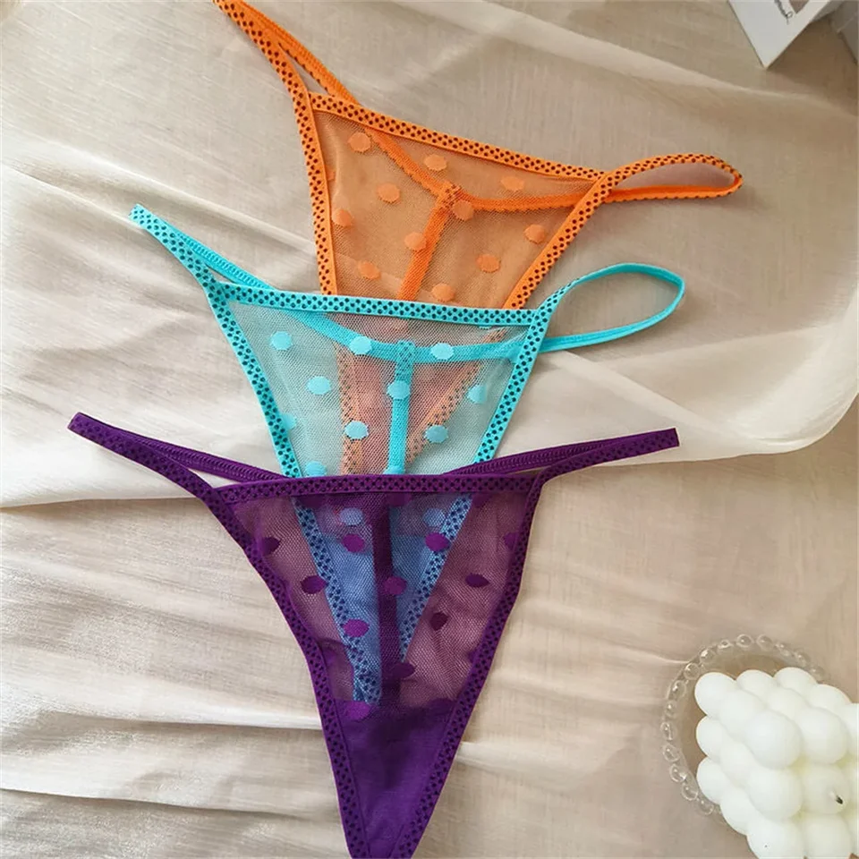 3pcs priehľadné g-strunové tangá pre ženy číre bodky pletivo spodná bielizeň s nízkym pásom Tack thack sexy horúca manželka darček