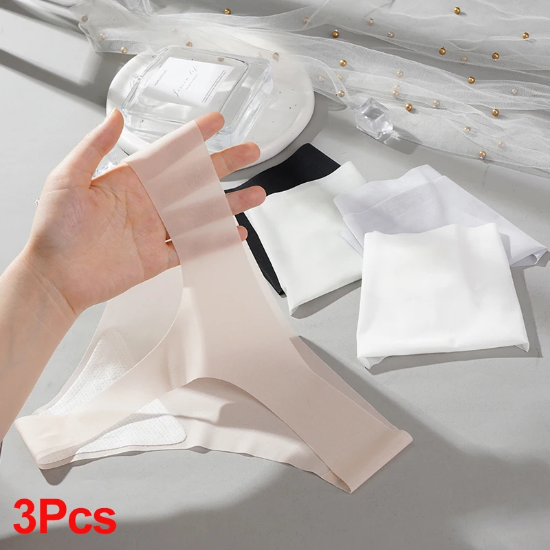 3pcs priehľadné tangé nohavičky Ženy ultra tenké zmysly sexy ženská bezšvová nízkopodlažná pevná farba T-nohavice rýchle sušenie spodnej bielizne
