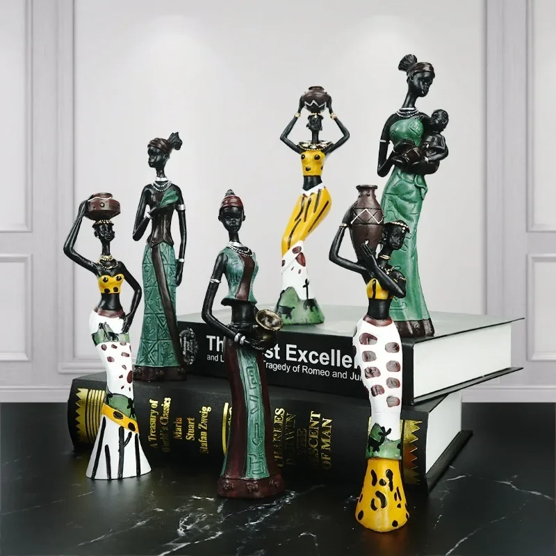 3pcs Set African Woman figuríny živice ozdoby čierne postavy Exotické dekorácie domácej kancelárie Vintage Zberateľné umelecké remeslá