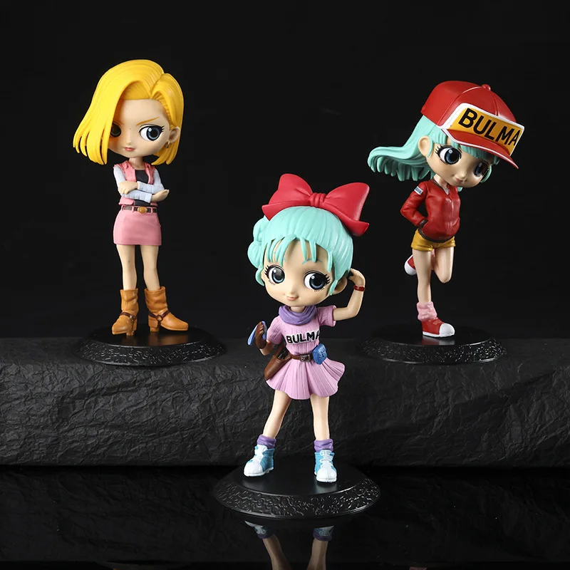 3pcs/set anime q verzia Dragon Ball Bulma Artificial Number 18 PVC Figure Hračky pre deti hračky Darčeky Car Ornament 14 cm