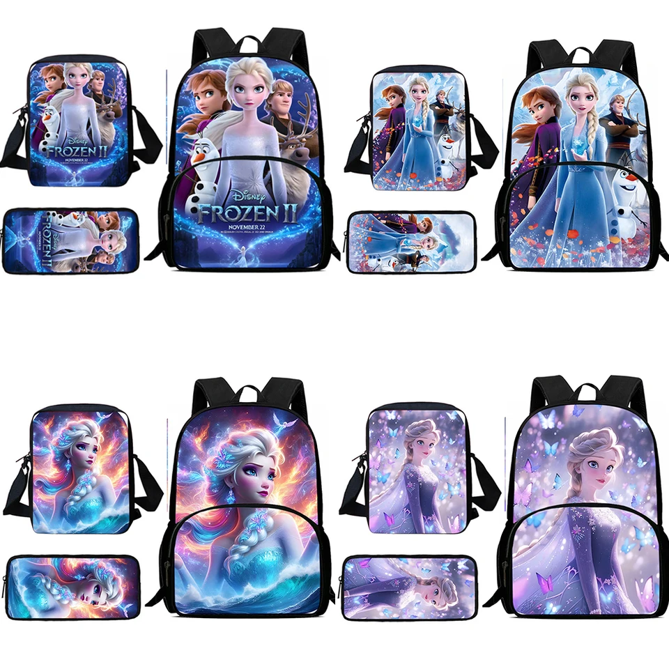 3pcs Set Frozen Princess Elsa Child Batohy ramená s ceruzkou Puzdro Žiak Veľké kapacity Školské tašky pre chlapcov