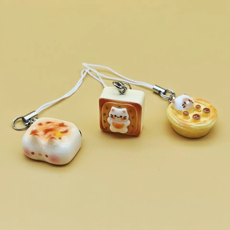 3pcs set japonský štýl roztomilý reťazec chlieb s chlebom kawaii kreatívne kúzla mačiatka toast keychains personalizované