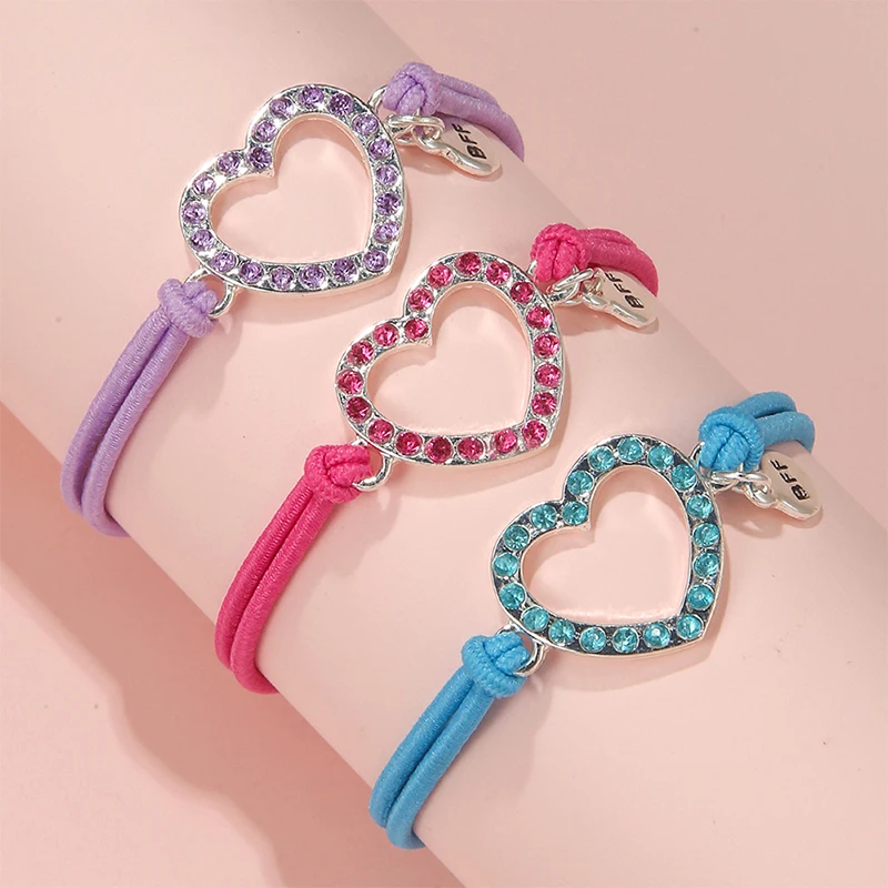 3pcs/set krištáľový srdcový kúzlo elastický lanový náramok pre dievčatá Hairband Použite darček BFF Best Friend